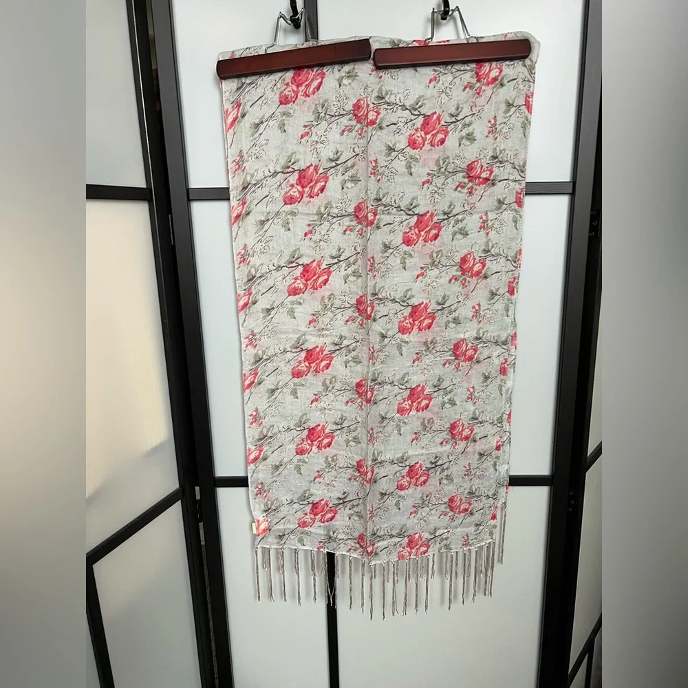 Pins & Needles Floral Roses Fringe Boho Scarf Shawl